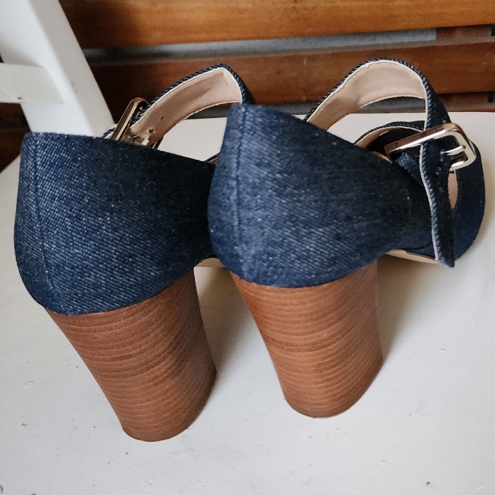 Nine West shoes Mary Janes navy blue fabric block heel pumps size 7.5 - Picture 6 of 8